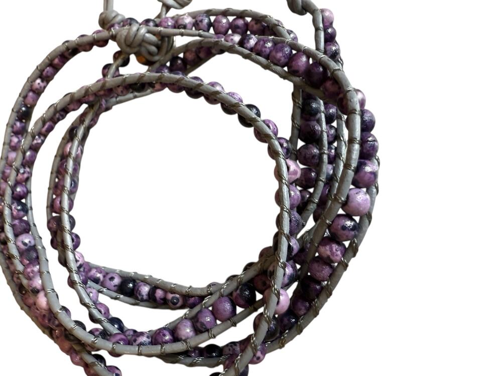 Lulu Dharma Purple Beaded Leather Wrap Bracelet